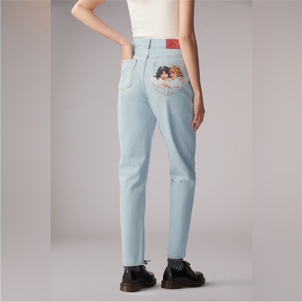 Fiorucci Tara Angel patched tapered straight leg high rise jeans size 25